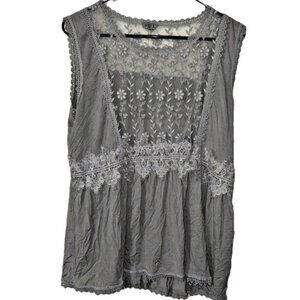 POL Gray Sheer Lace Blouse Pullover Size Large